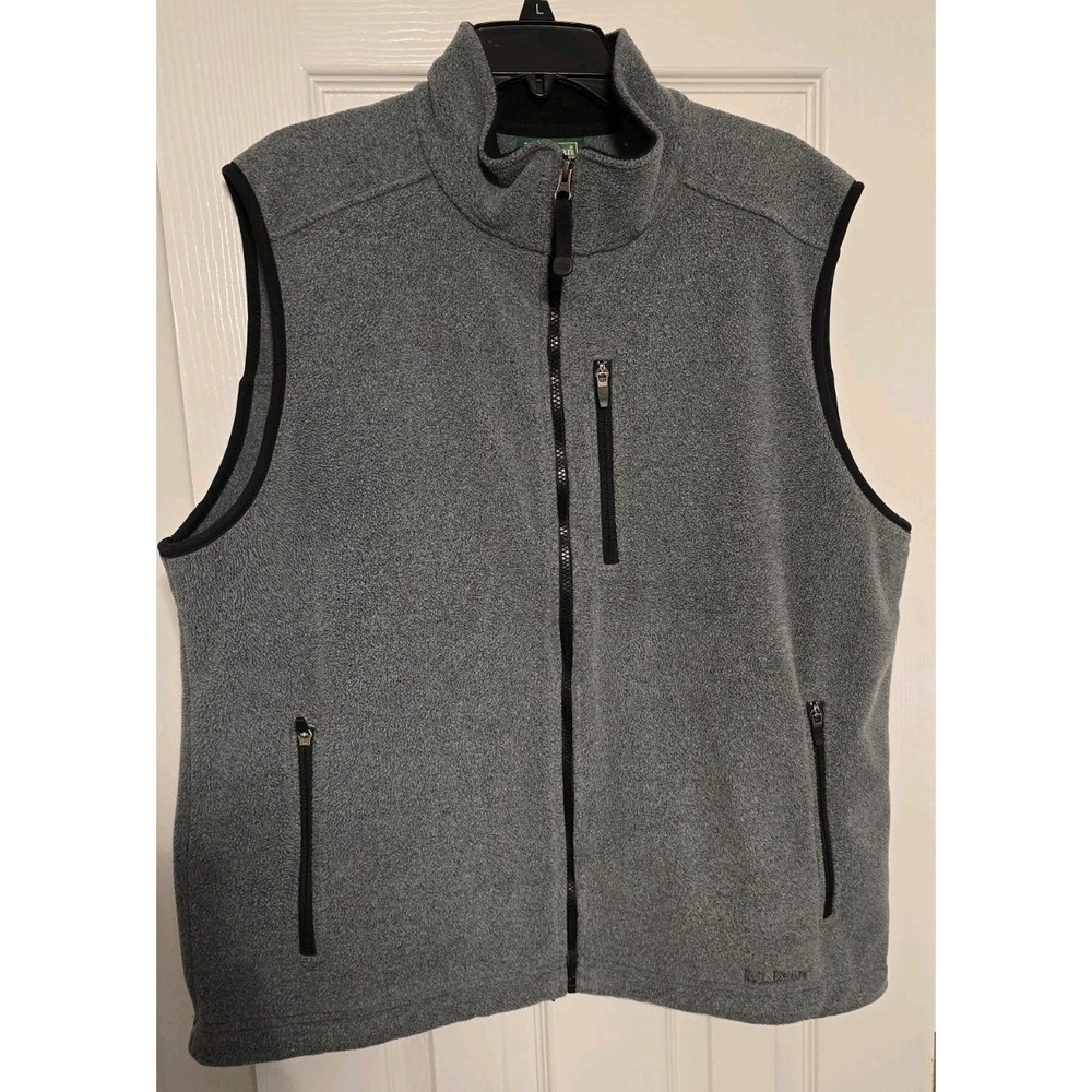 LL Bean Vest Mens Large Full Zip Fleece 3 Pockets Sleeveless Layer Grey Outdoor